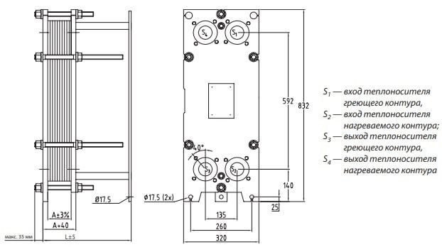 Чертёж теплообменника Danfoss XGC-L013H вид сбоку